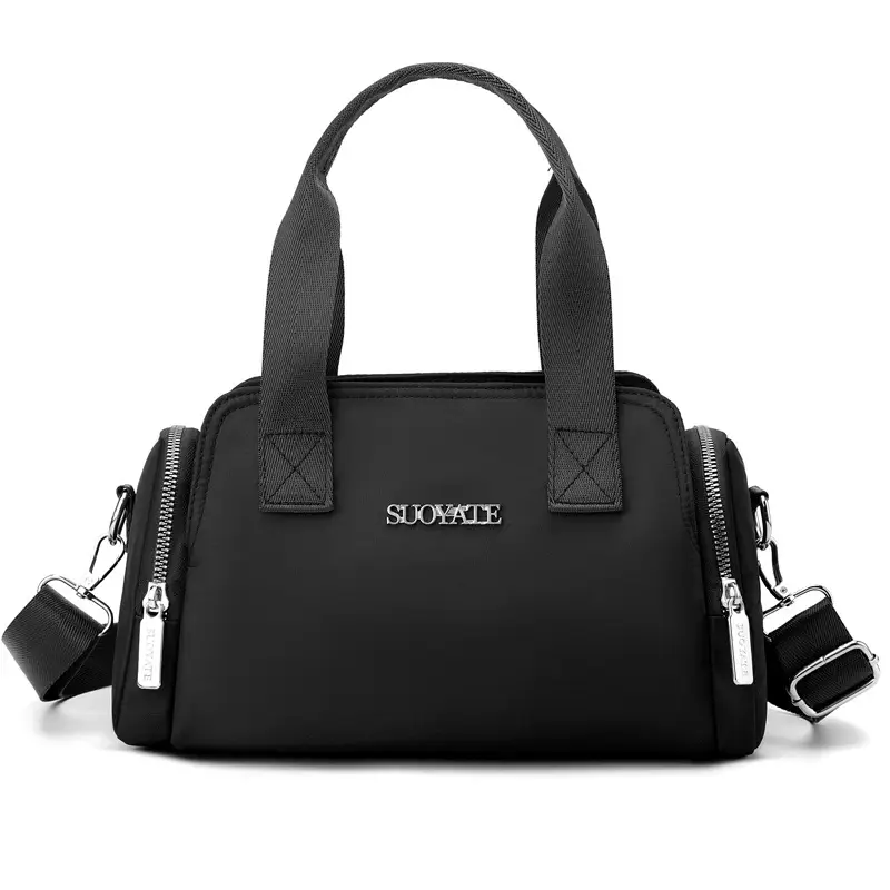 Women's Black Nylon Shoulder Bag with Zip Pockets - Image 3
