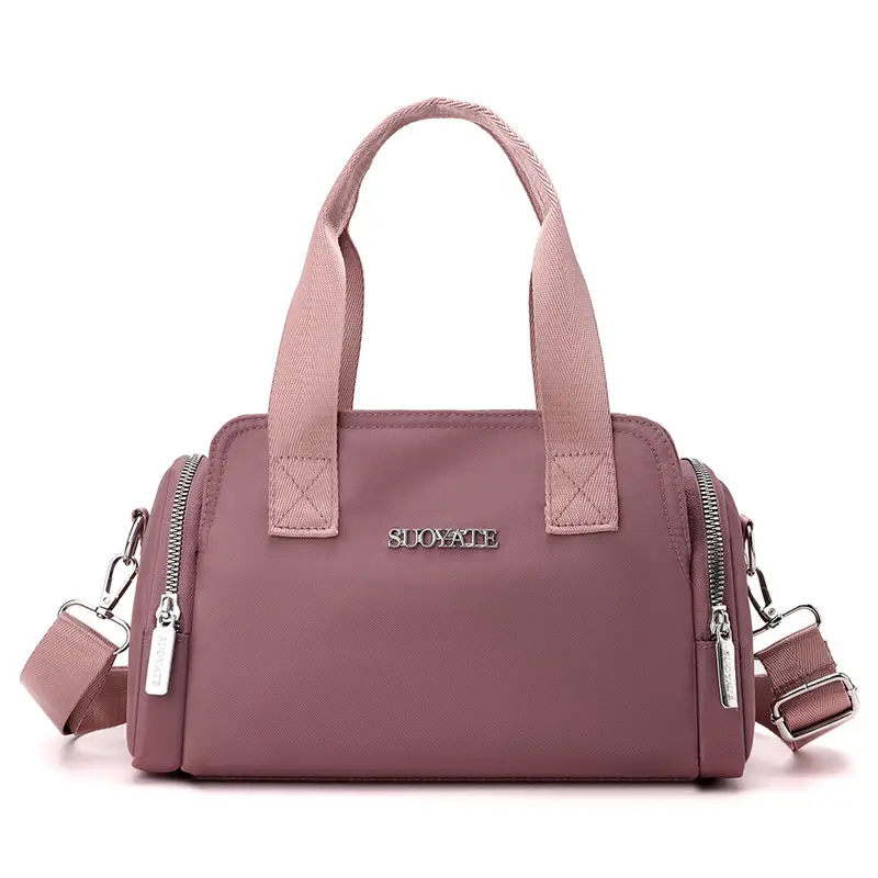 Women's Black Nylon Shoulder Bag with Zip Pockets - Image 4