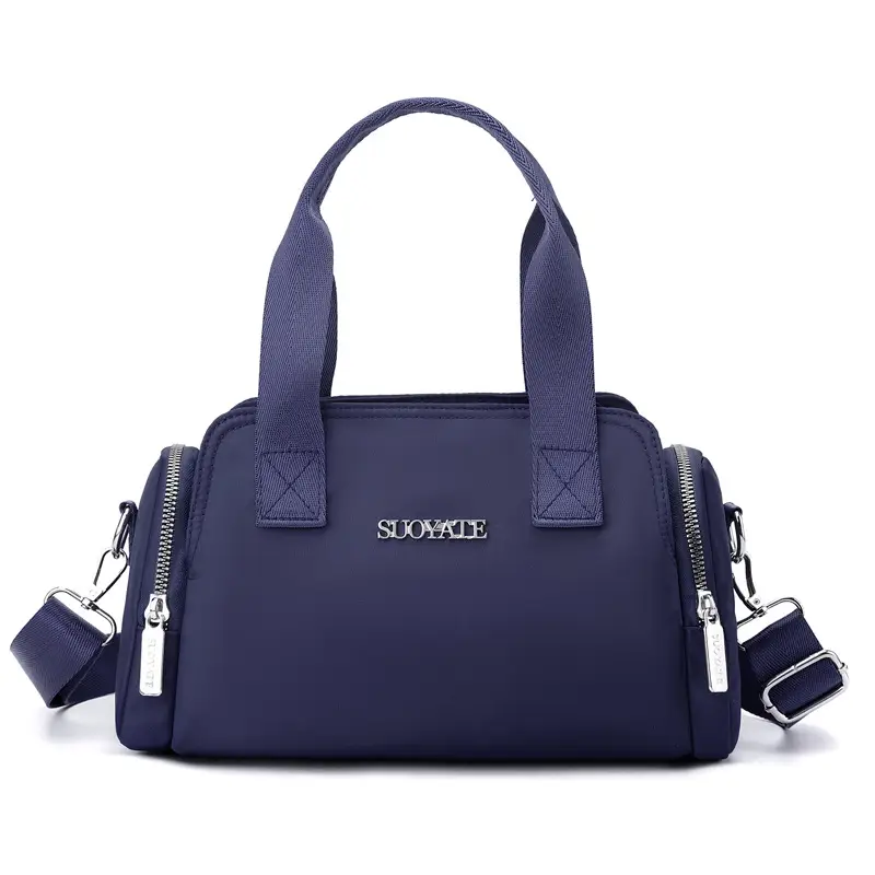 Women's Black Nylon Shoulder Bag with Zip Pockets - Image 6