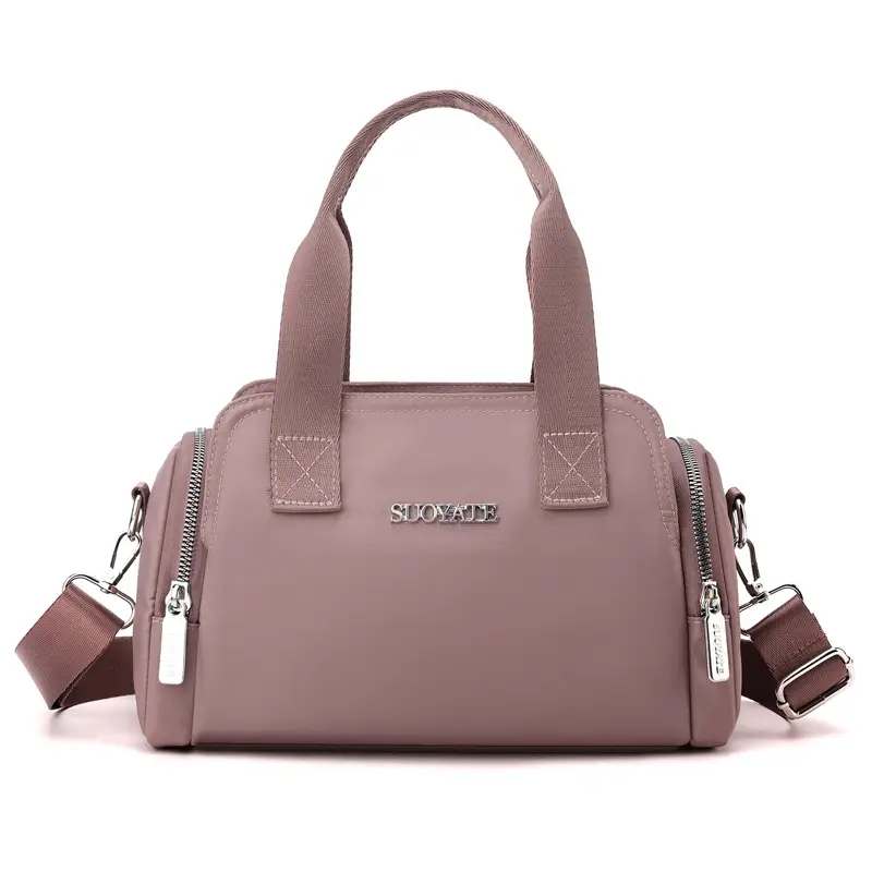 Women's Black Nylon Shoulder Bag with Zip Pockets - Image 7