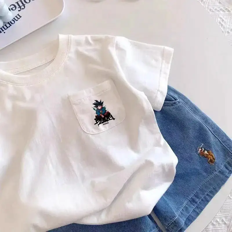2025 Summer Boys White Goku Patch T-Shirt