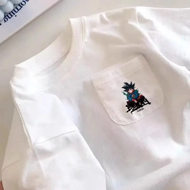 2025 Summer Boys White Goku Patch T-Shirt