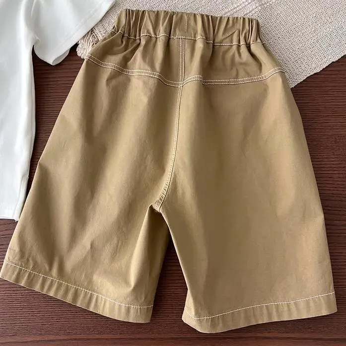 Children's Navy Blue Casual Shorts Set with White Stitching
