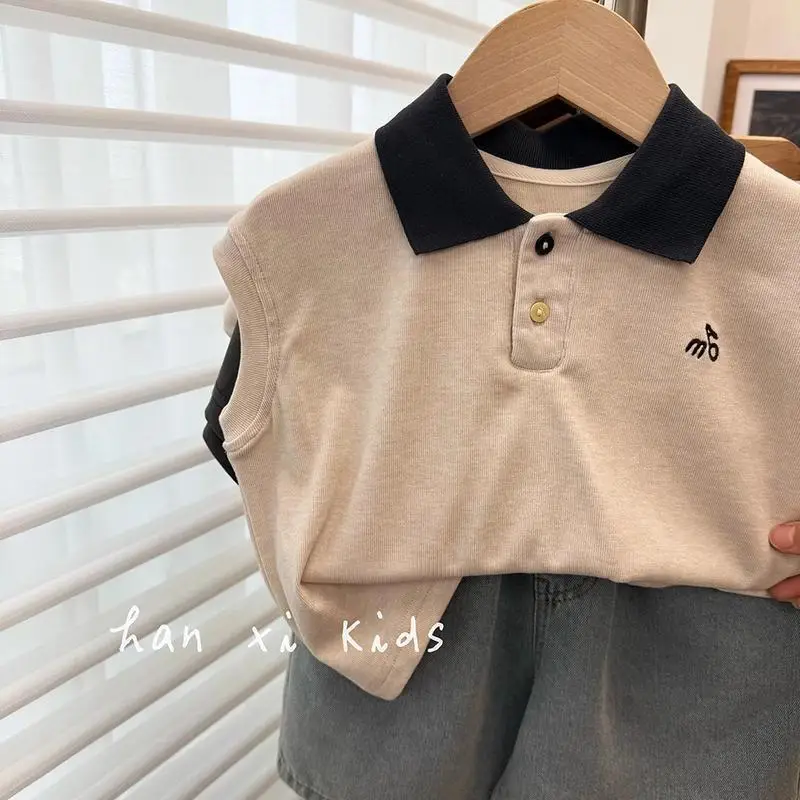 Kids Korean Style Polo Shirt Vest Summer Wear - Image 5