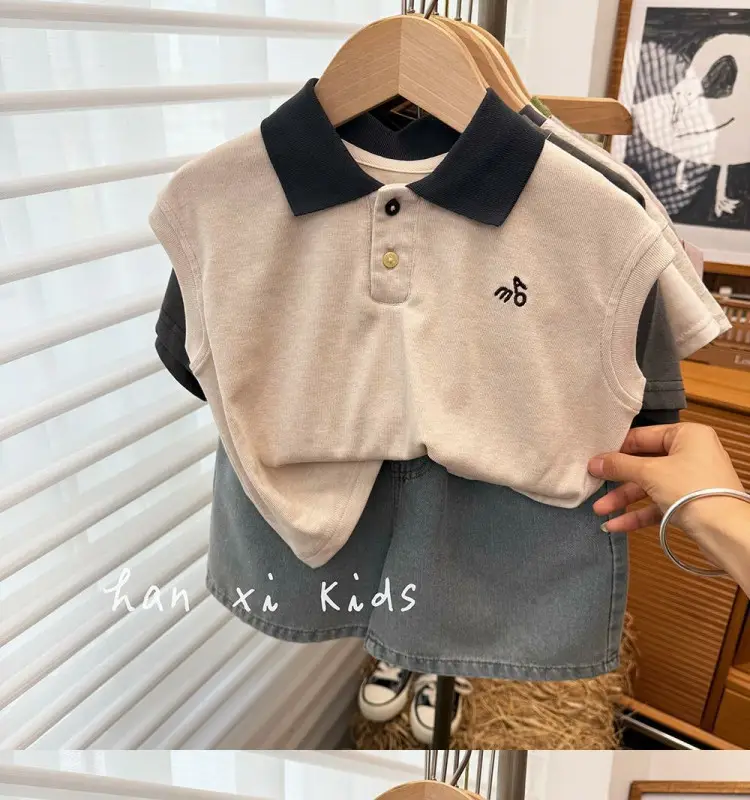 Kids Korean Style Polo Shirt Vest Summer Wear — feature 2