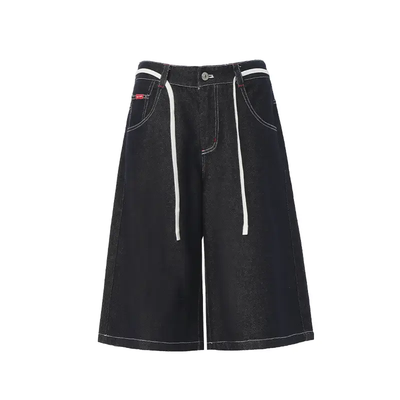 Women Retro Dark Blue Wide Leg Jeans with Hip Cover