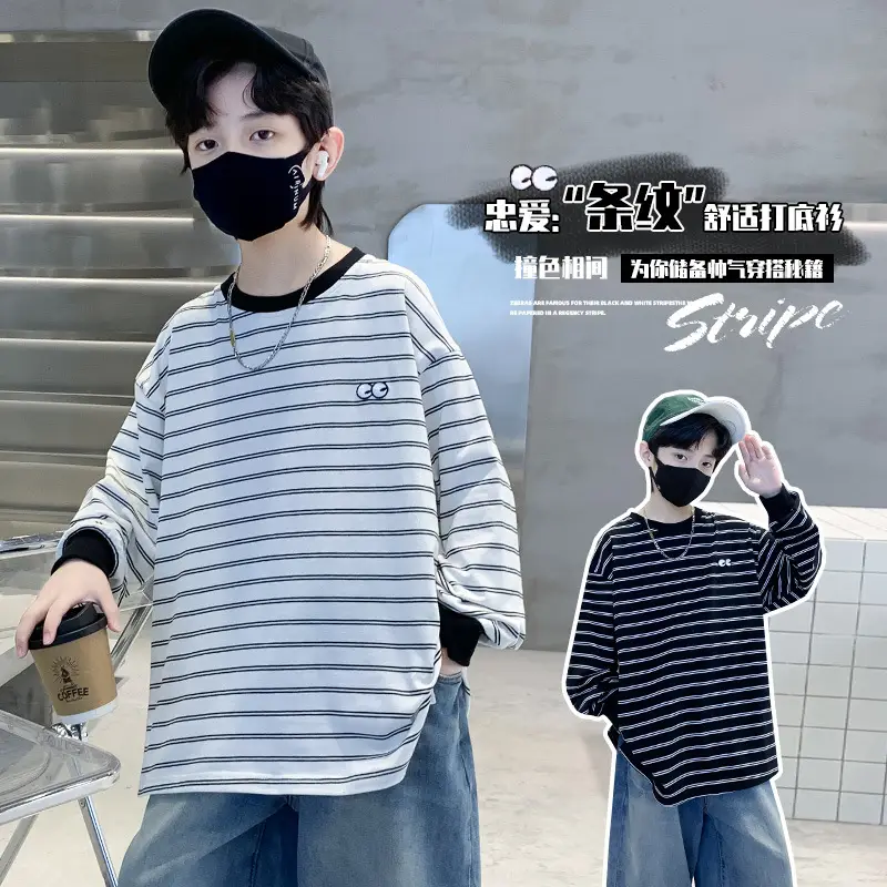 Children's Striped Cotton T-Shirt Medium Large Spring 2025 - Image 4