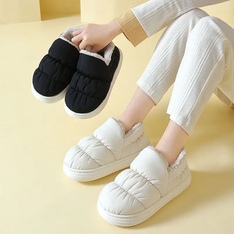 Down Cloth Cotton Slippers for Women in Autumn and Winter Indoor Home Warm and Cold-Proof Couples Thick-Soled Non-Slip Outer Cotton Shoes for All Seasons