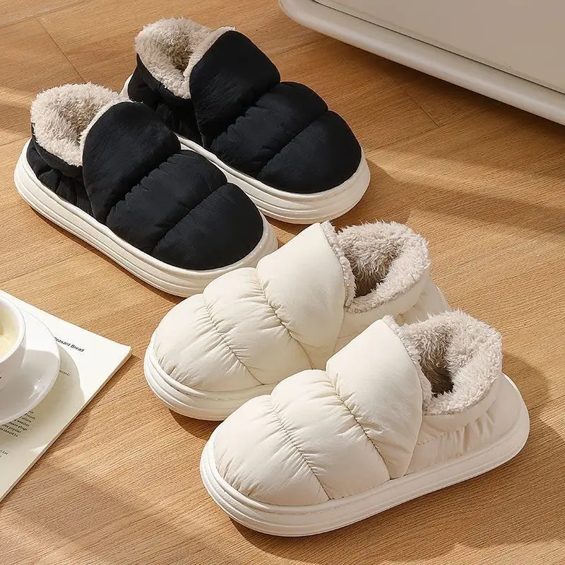 Down Cloth Cotton Slippers for Women in Autumn and Winter Indoor Home Warm and Cold-Proof Couples Thick-Soled Non-Slip Outer Cotton Shoes for All Seasons