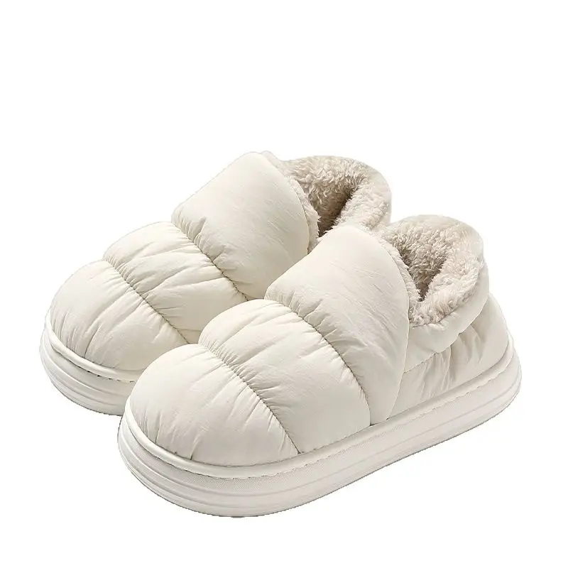 Down Cloth Cotton Slippers for Women in Autumn and Winter Indoor Home Warm and Cold-Proof Couples Thick-Soled Non-Slip Outer Cotton Shoes for All Seasons