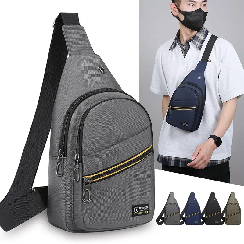 Men's Oxford Cloth Chest Bag Black with Crossbody Strap - Image 6