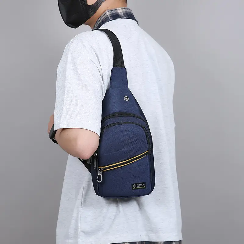 Men's Oxford Cloth Chest Bag Black with Crossbody Strap - Image 8