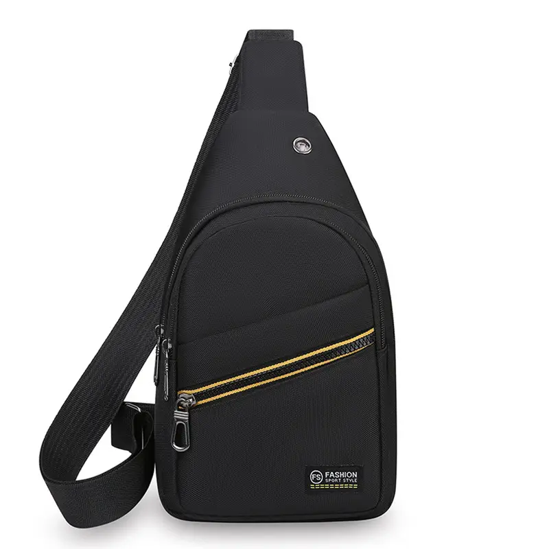 Men's Oxford Cloth Chest Bag Black with Crossbody Strap - Image 9