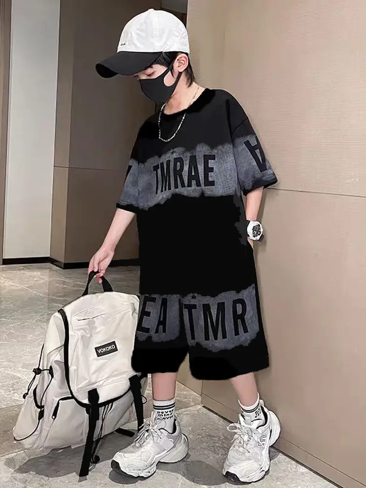 Boys Black Graphic T-Shirt & Shorts Set Summer