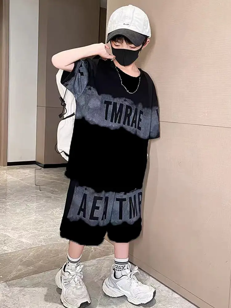 Boys Black Graphic T-Shirt & Shorts Set Summer