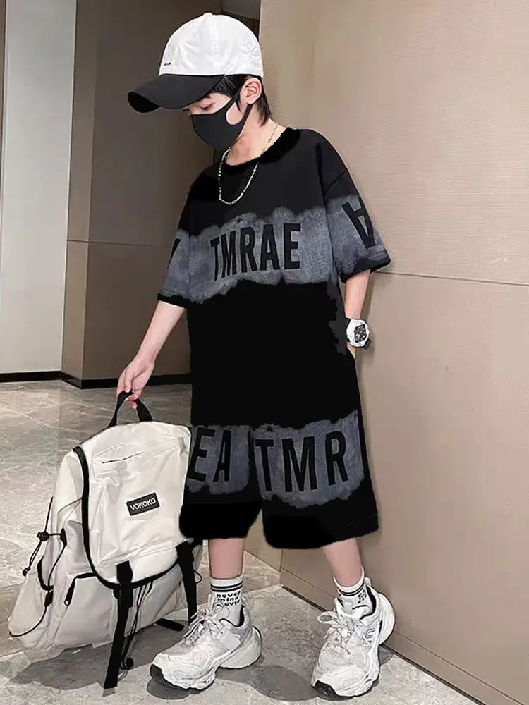 Boys Black Graphic T-Shirt & Shorts Set Summer