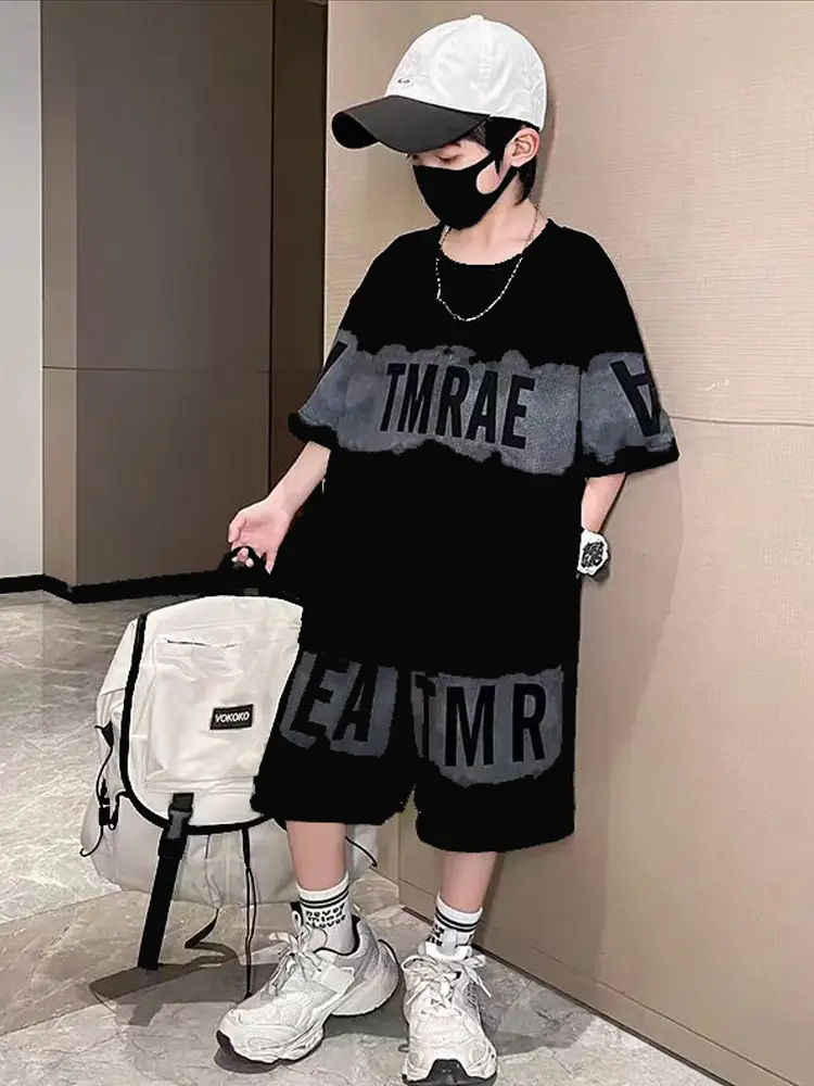 Boys Black Graphic T-Shirt & Shorts Set Summer