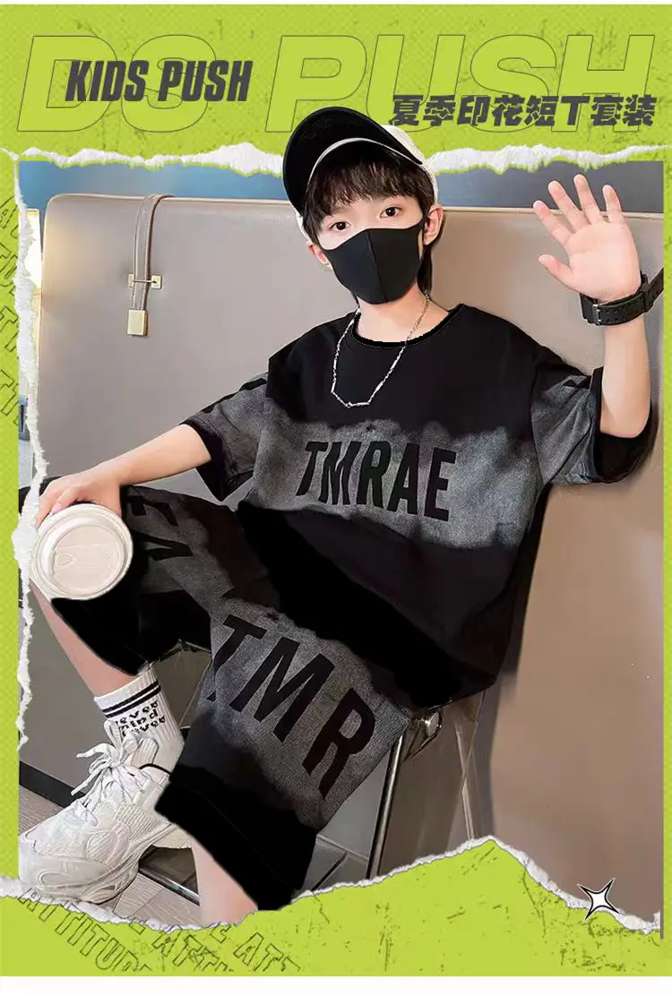 Boys Black Graphic T-Shirt & Shorts Set Summer — feature 2