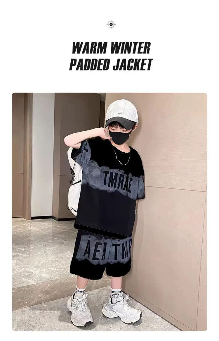 Boys Black Graphic T-Shirt & Shorts Set Summer — feature 3