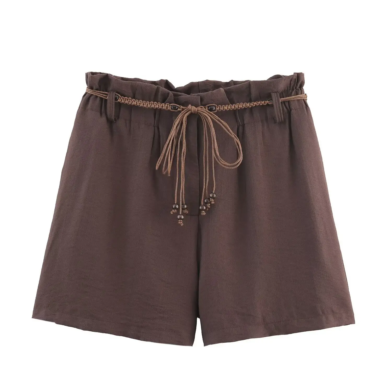 Brown Button Front Short Suit Jacket Beaded Belt Shorts Set - Image 2