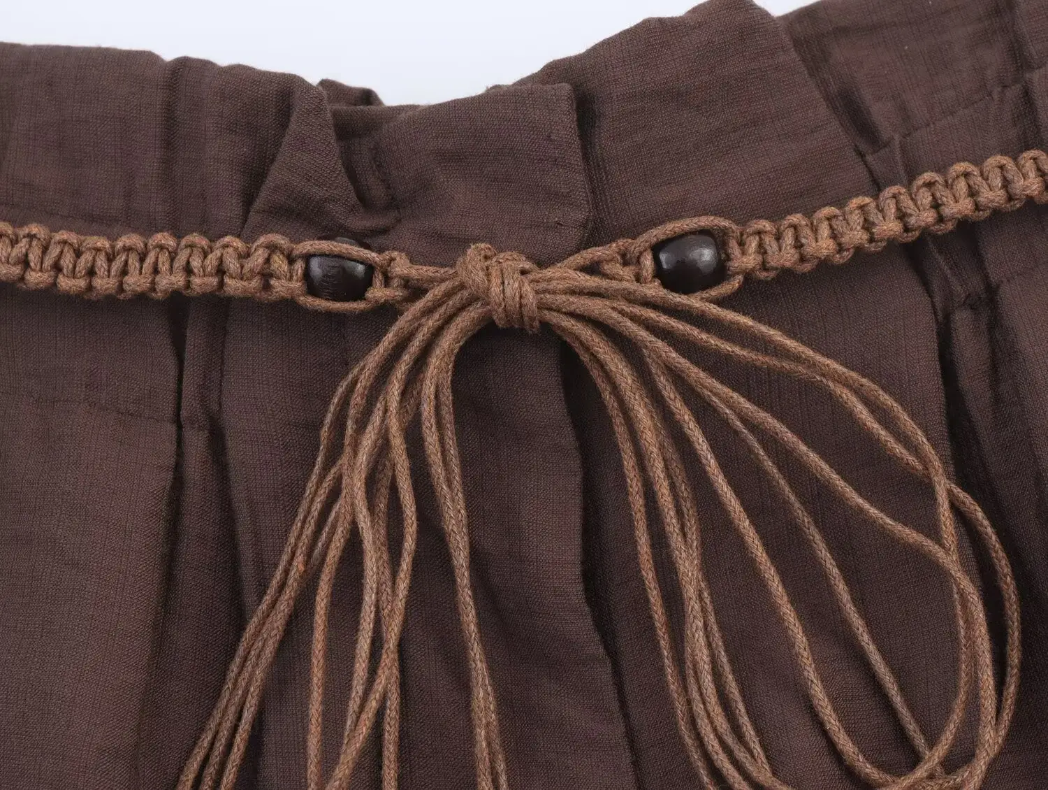 Brown Button Front Short Suit Jacket Beaded Belt Shorts Set — feature 10