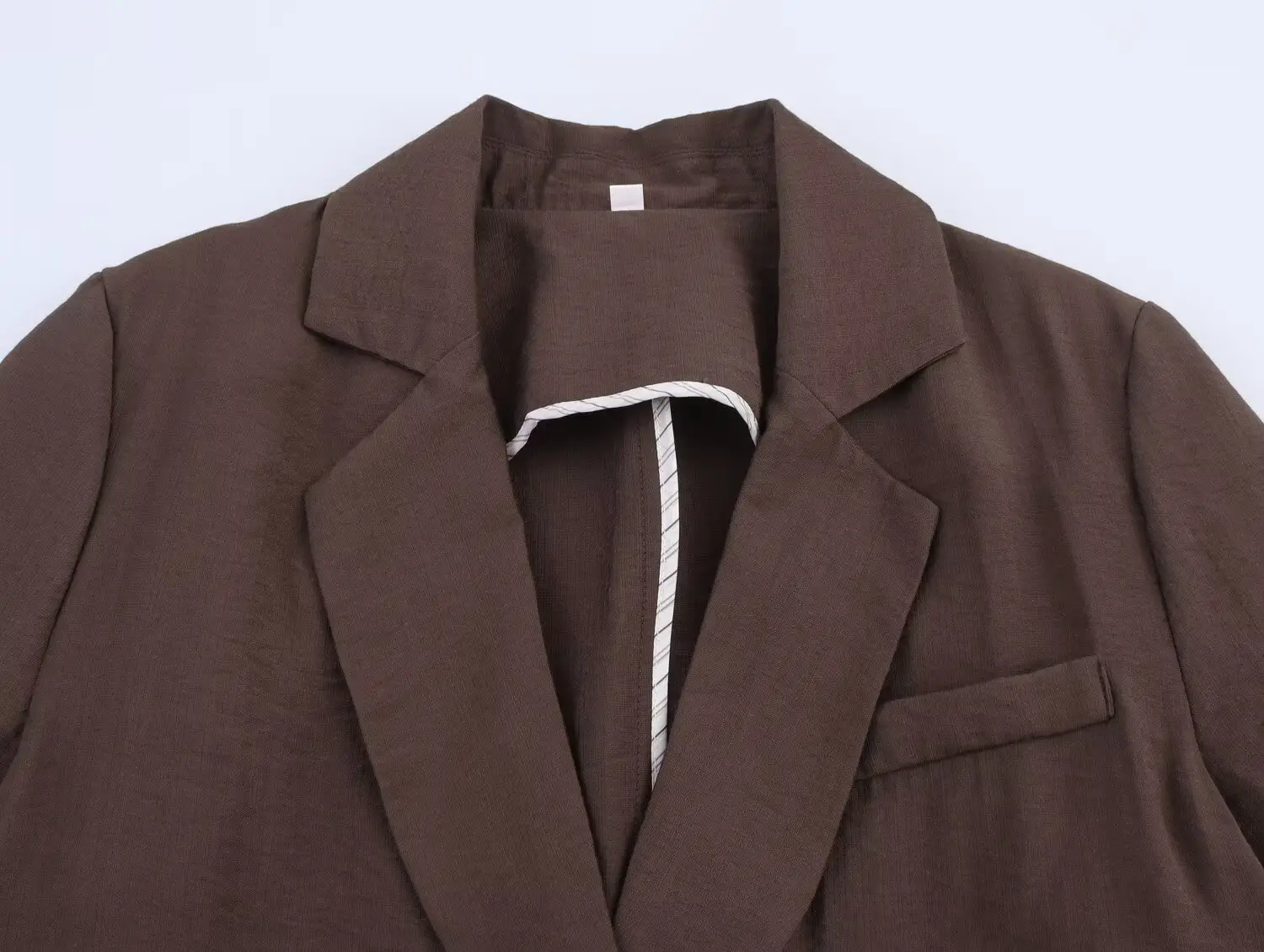 Brown Button Front Short Suit Jacket Beaded Belt Shorts Set — feature 6