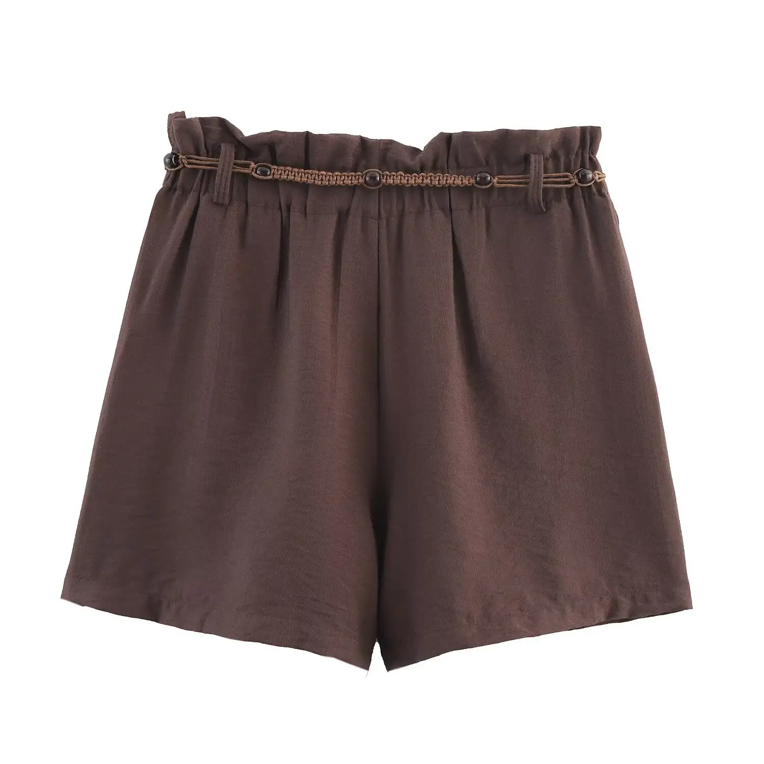 Brown Button Front Short Suit Jacket Beaded Belt Shorts Set — feature 9