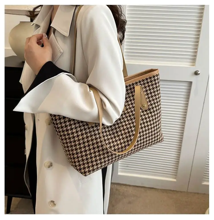 Houndstooth Shoulder Bag Women Large Capacity Leather Textured — feature 16