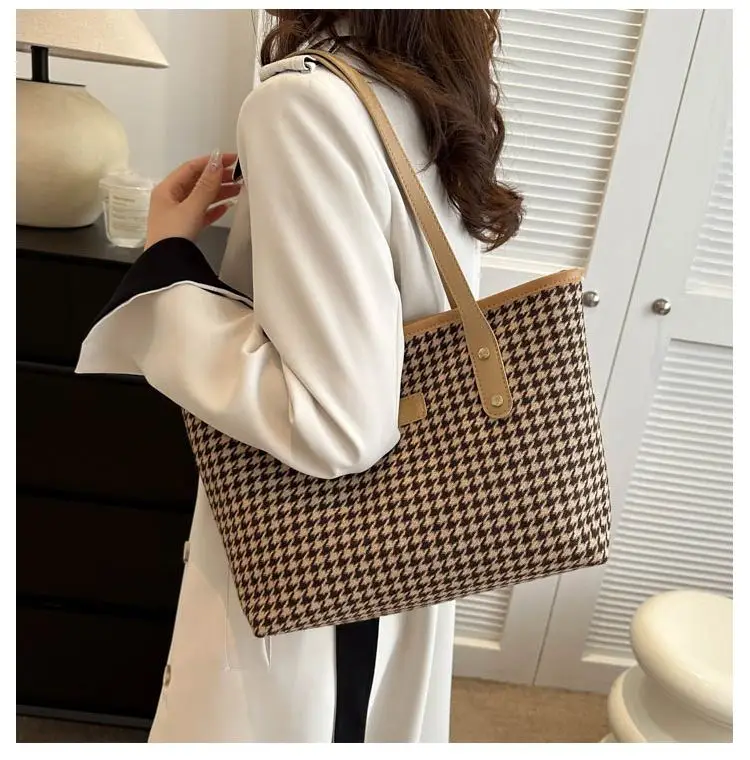 Houndstooth Shoulder Bag Women Large Capacity Leather Textured — feature 17