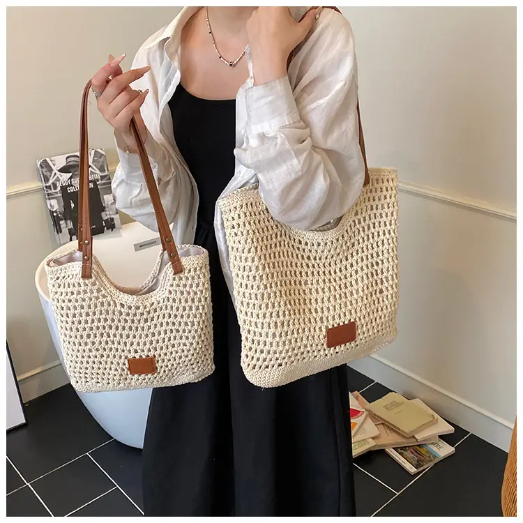 Women's Hand-Woven Beach Bag Large Capacity Brown — feature 12