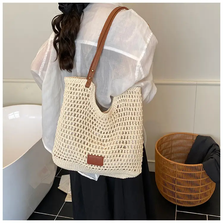 Women's Hand-Woven Beach Bag Large Capacity Brown — feature 13