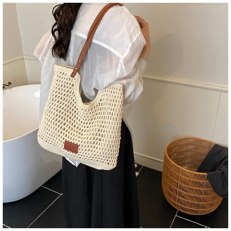 Women's Hand-Woven Beach Bag Large Capacity Brown — feature 14