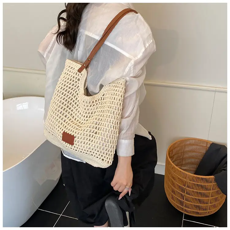 Women's Hand-Woven Beach Bag Large Capacity Brown — feature 15