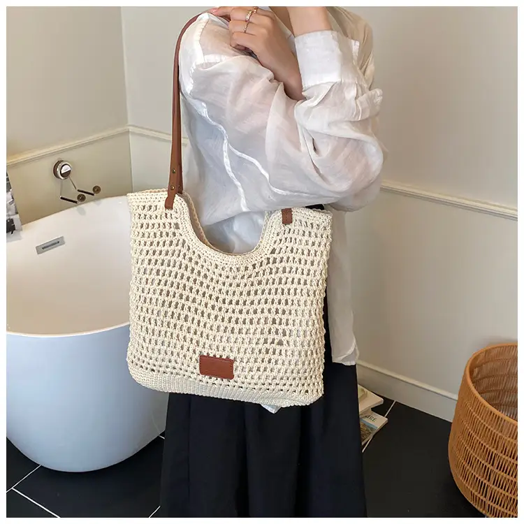 Women's Hand-Woven Beach Bag Large Capacity Brown — feature 16