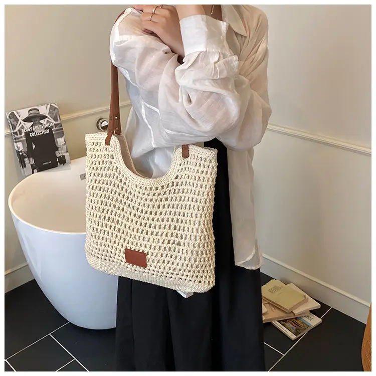 Women's Hand-Woven Beach Bag Large Capacity Brown — feature 17