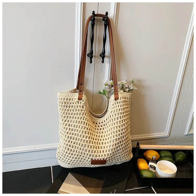 Women's Hand-Woven Beach Bag Large Capacity Brown — feature 18