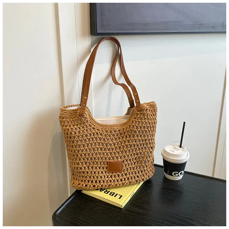 Women's Hand-Woven Beach Bag Large Capacity Brown — feature 20