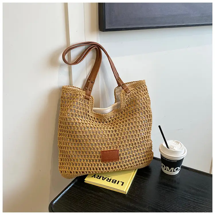 Women's Hand-Woven Beach Bag Large Capacity Brown — feature 21