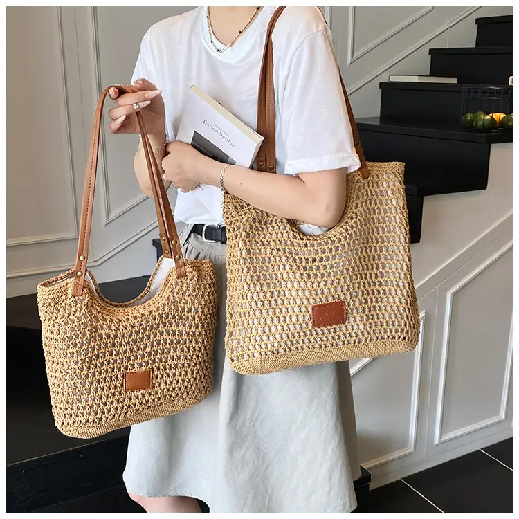 Women's Hand-Woven Beach Bag Large Capacity Brown — feature 6