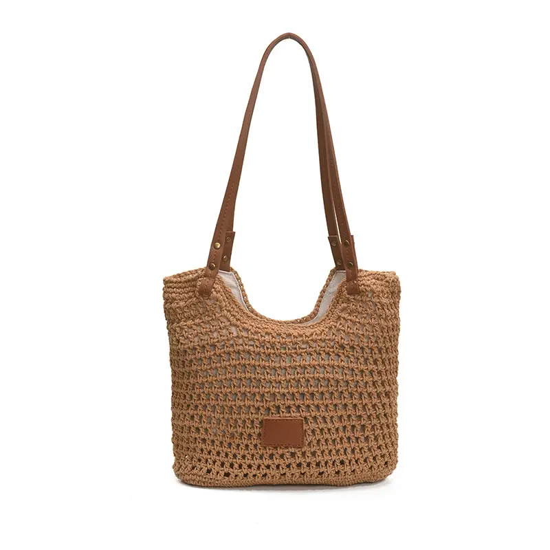 Women's Hand-Woven Beach Bag Large Capacity Brown