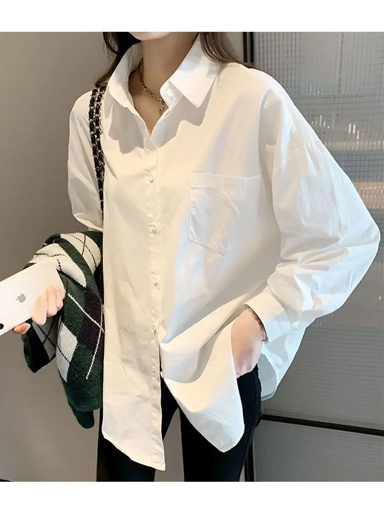 White Shirt Women's Spring, Autumn and Summer New High-End Jk Uniform Lapel Versatile Top Professional Wear Long-Sleeved Shirt Batch