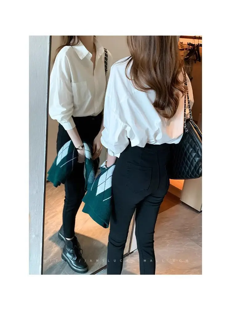 White Shirt Women's Spring, Autumn and Summer New High-End Jk Uniform Lapel Versatile Top Professional Wear Long-Sleeved Shirt Batch