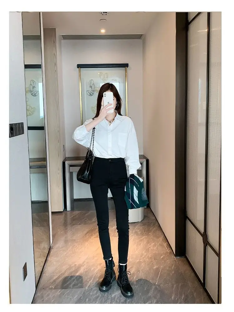 White Shirt Women's Spring, Autumn and Summer New High-End Jk Uniform Lapel Versatile Top Professional Wear Long-Sleeved Shirt Batch