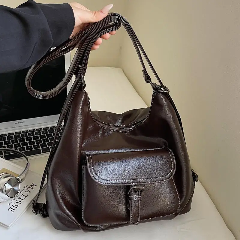 2025 Korean Style Brown Leather Tote Bag for Women - Image 9