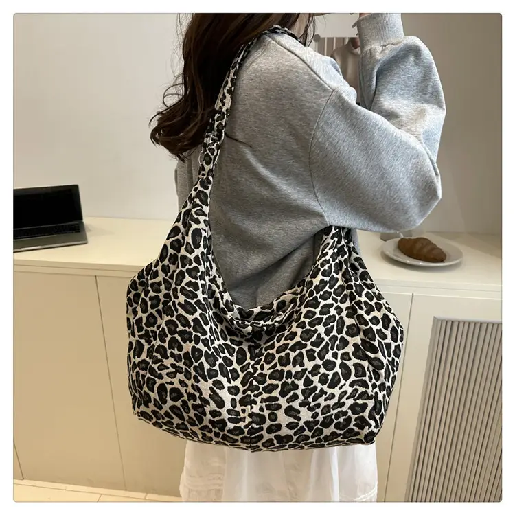 Yellow Plaid Leopard Print Women's Large Tote Bag — feature 14