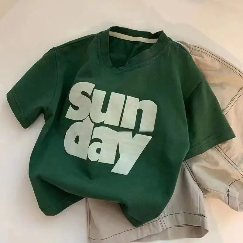 Boys Green Sun Day T-Shirt Short Sleeve Loose Fit — feature 1