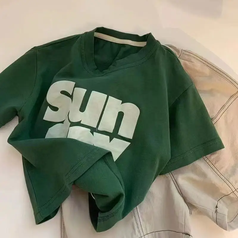 Boys Green Sun Day T-Shirt Short Sleeve Loose Fit — feature 7