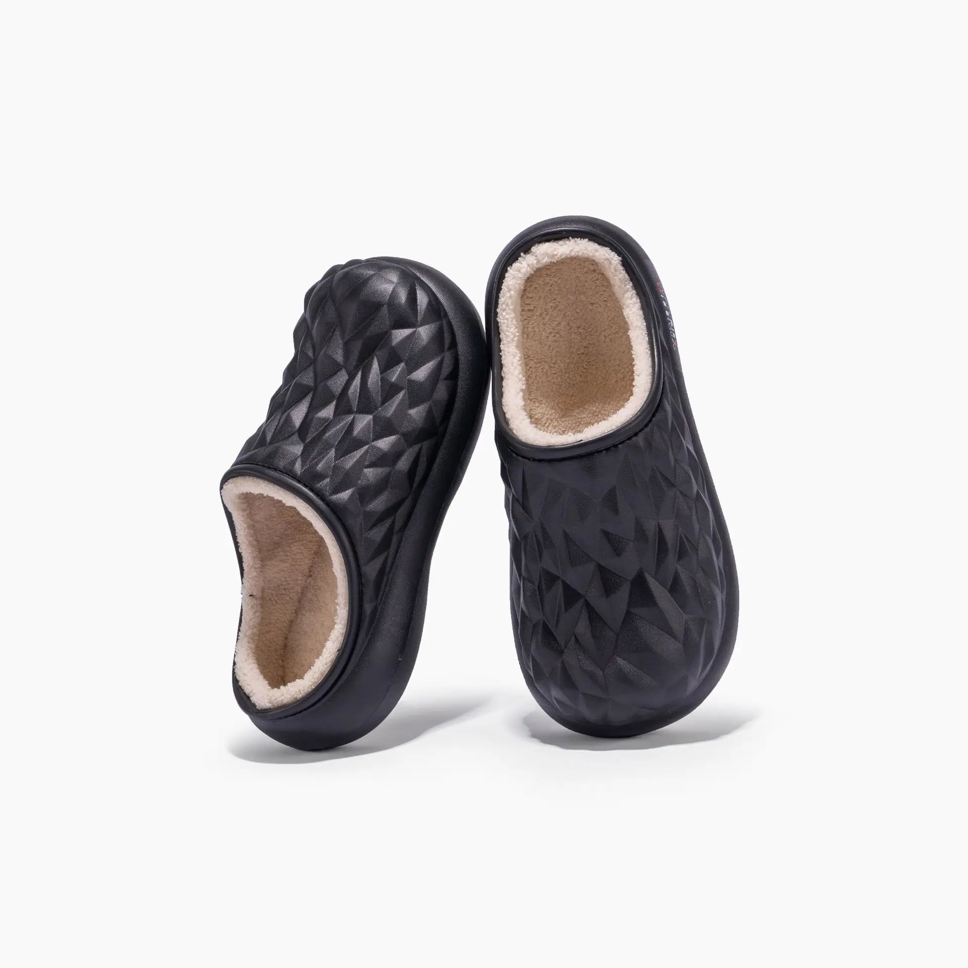 Black Fleece Lined Cotton Slippers for Men Women
