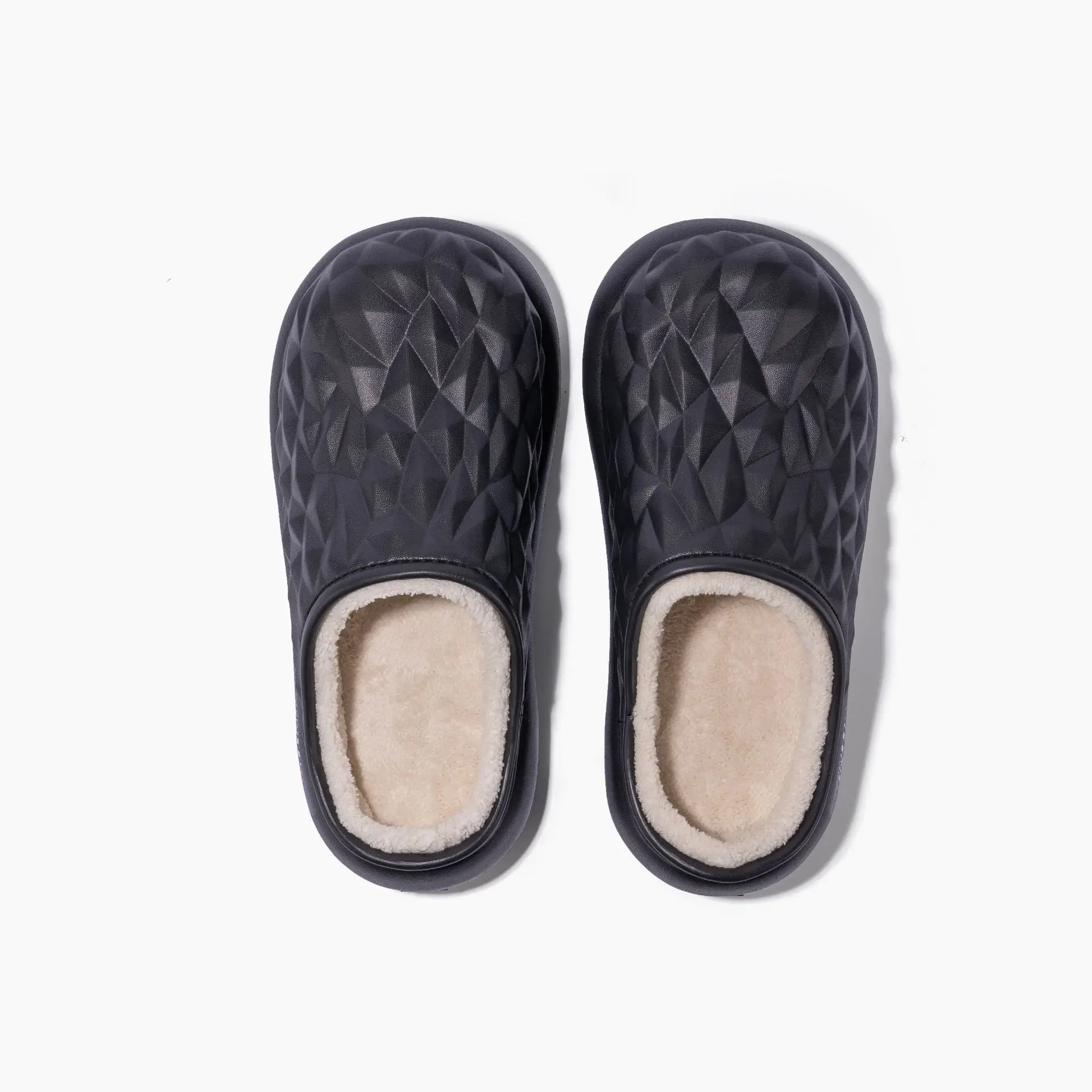 Black Fleece Lined Cotton Slippers for Men Women