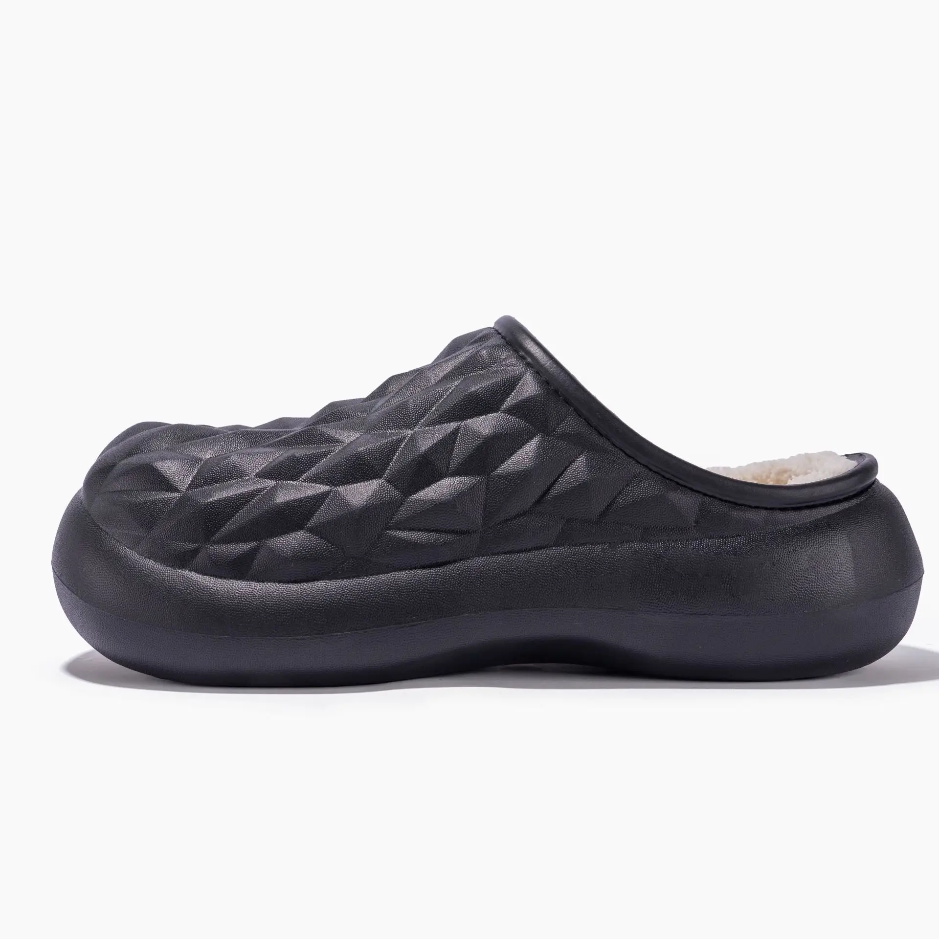 Black Fleece Lined Cotton Slippers for Men Women